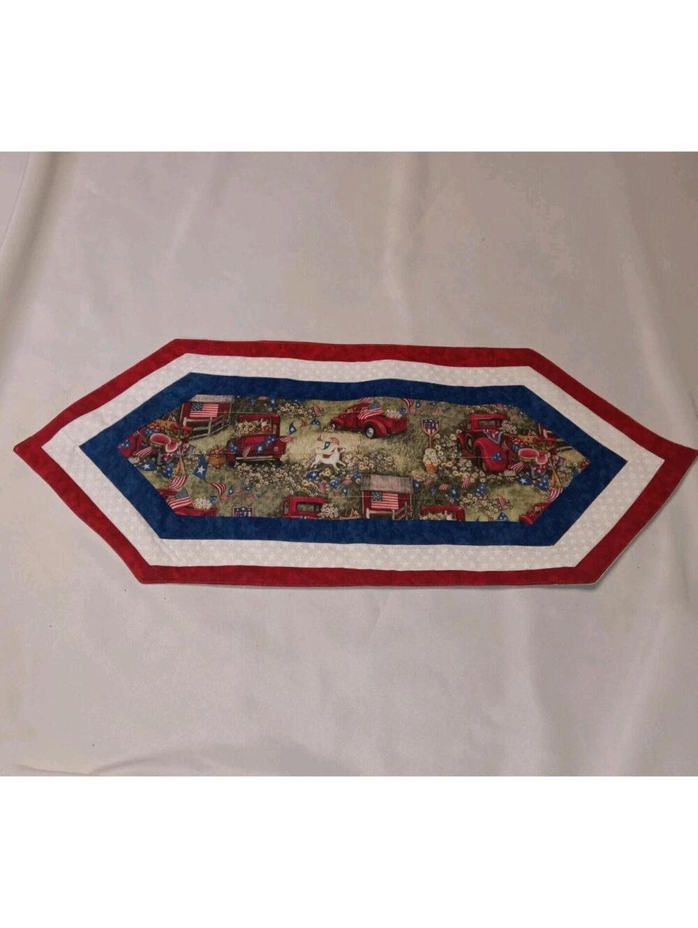 Patriotic-Themed Quilted Runner/Topper Hand Crafted By Me Stephanie Is 29"X 11"